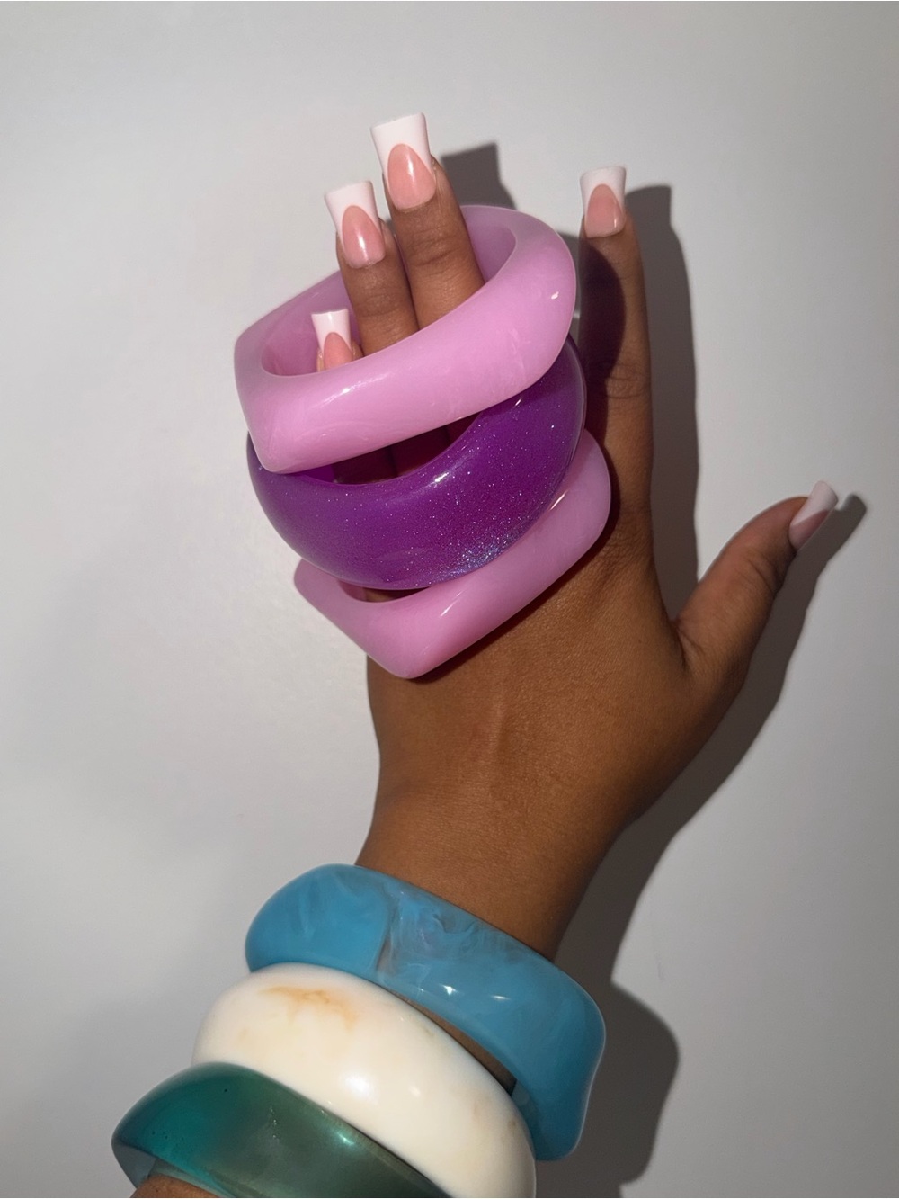 Glossy Pink & Purple Resin Bangle Set - Women Jewelry